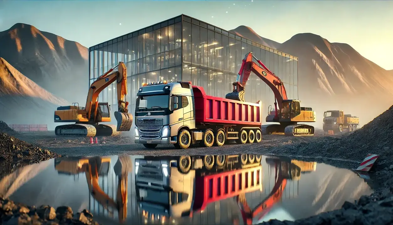 Plac budowy z ciężarówkami